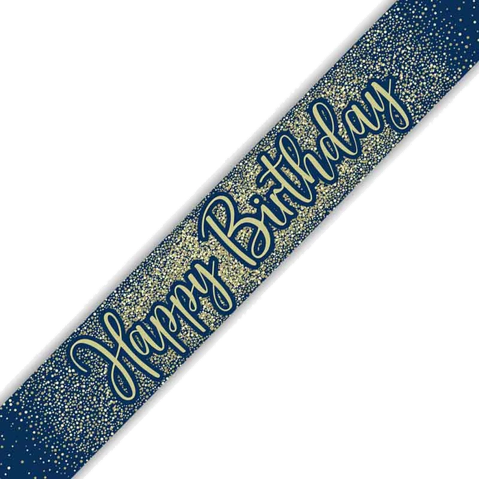 9Ft Happy Birthday Navy Gold Banner