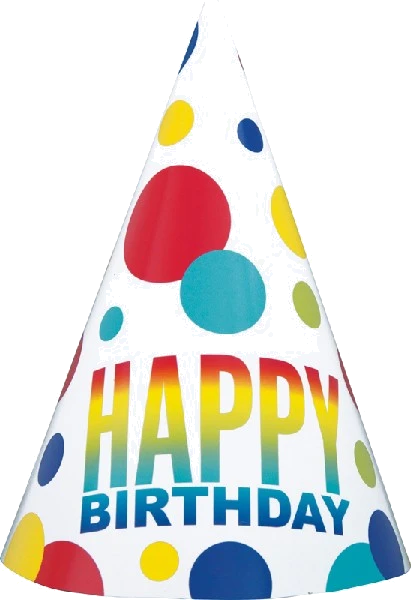 (8) Rainbow Spots Birthday Party Hats