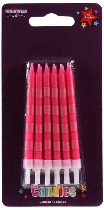 12Pk Pink Stripes Candles 6S