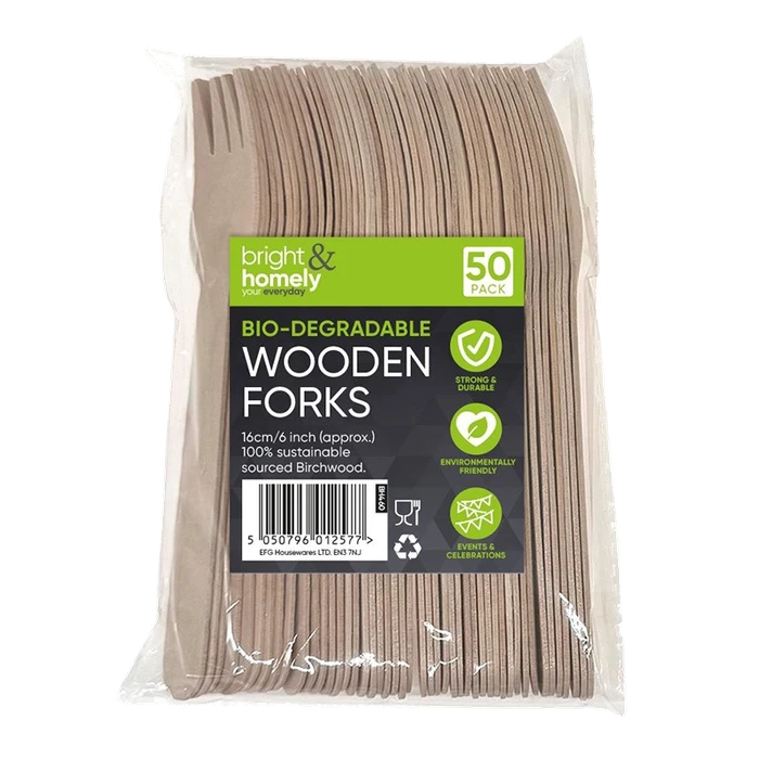BRIGHT & HOMELY BIO-DEGRADABLE WOODEN FORKS PACK OF