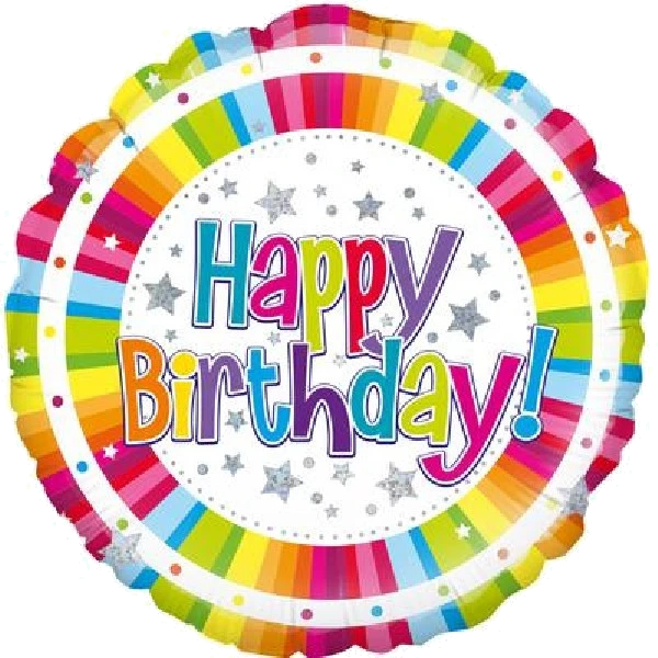 18IN BRIGHT STRIPE B/DAY HOLOGRAPHIC FOIL