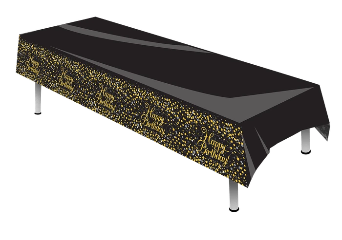 Happy Birthday Sparkling Fizz Black & Gold Table Cover