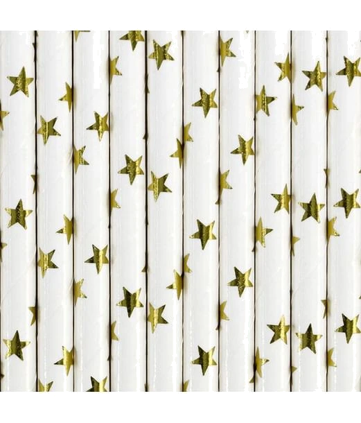 (10) Gold Stars Paper Straws