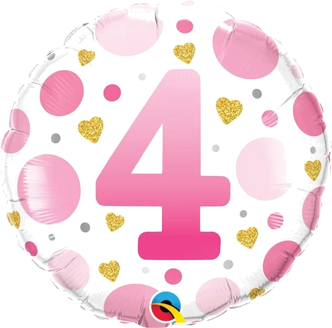 18In Age 4 Pink Dots Foil Balloon