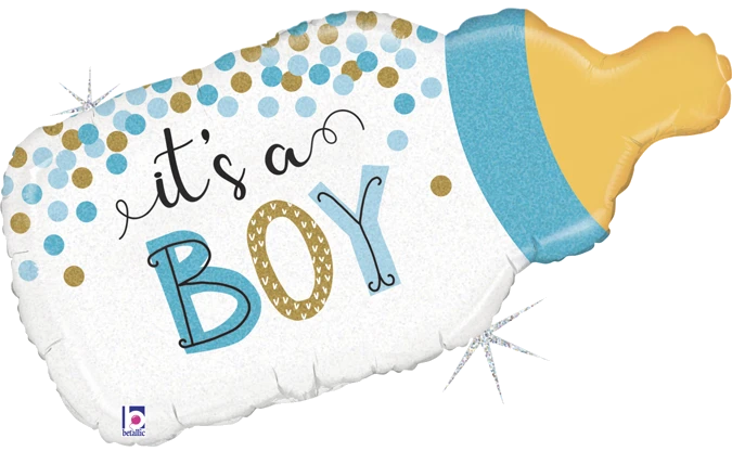 33In Confetti Baby Bottle Boy Foil Balloon