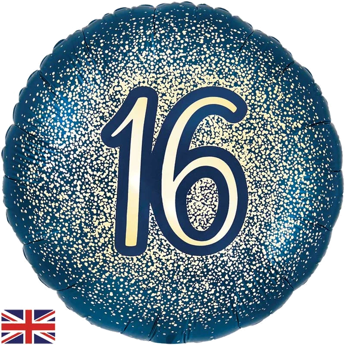 18In 16Th Glitter Birthday Navy Gold Foil Balloon