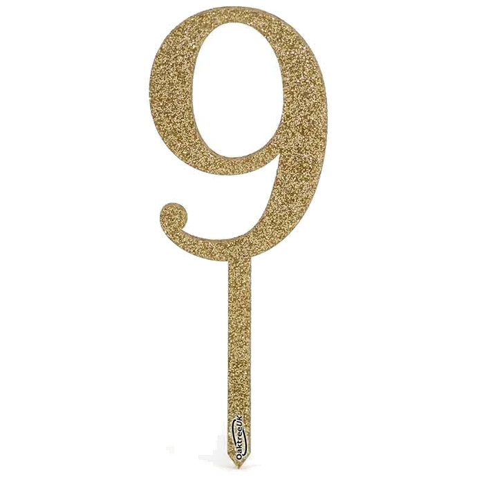 No.9 Acrylic Sparkling Fizz Gold Cake Topper