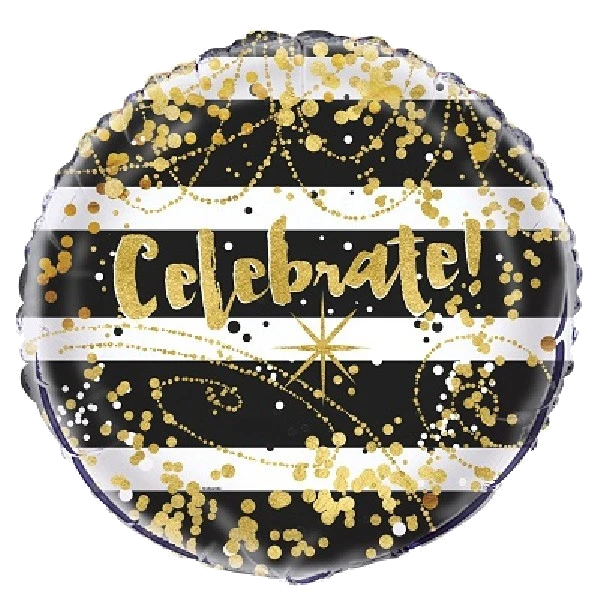 18IN BLACK/GOLD CELBRATE FOIL BALLOON
