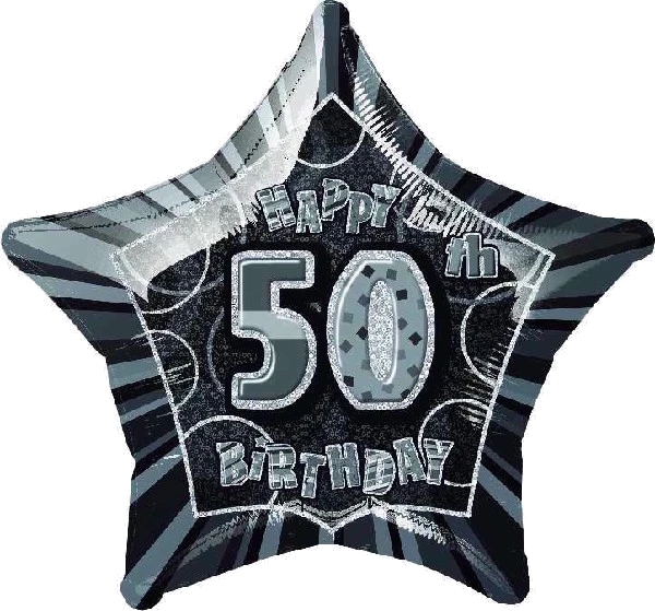BLACK GLITZ 50TH 20IN FOIL BALLOON