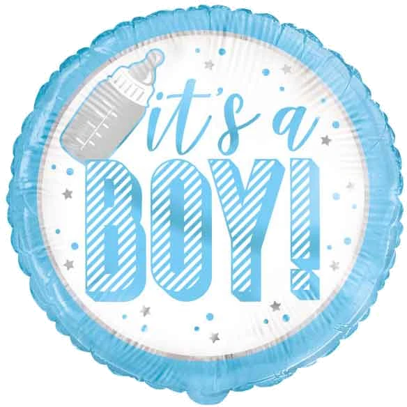 18In Blue Its A Boy Round Foil Balloon