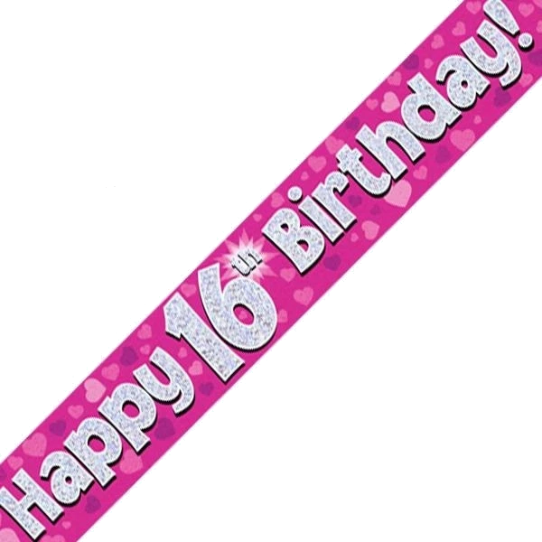 9FT 16TH BIRTHDAY PINK BANNER
