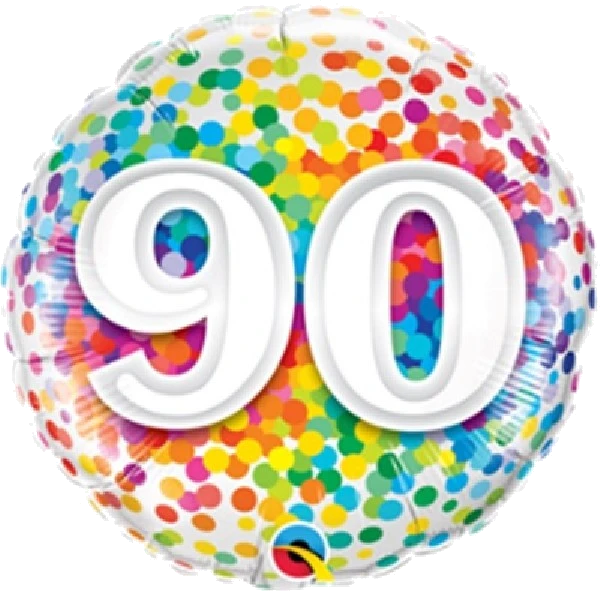 18IN 90TH RAINBOW CONFETTI FOIL BALLOON