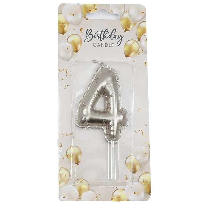 6Cm Silver Balloon Shaped Numeral 4 Candle