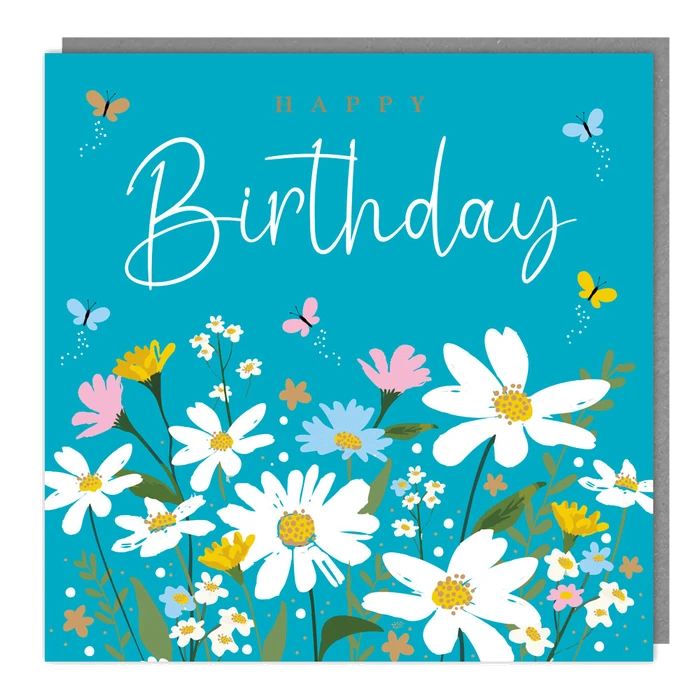 *Sparkle - Blank - Hb Flowers On Blue - Foil/Emb