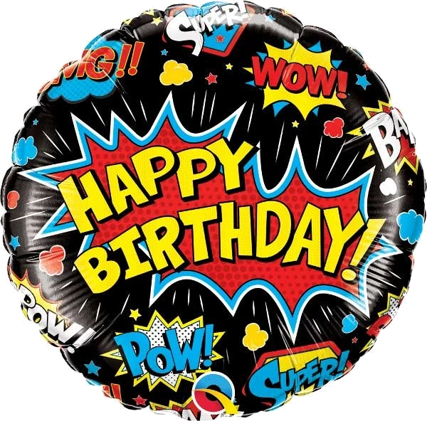 18In Bday Super Hero Black Foil Balloon