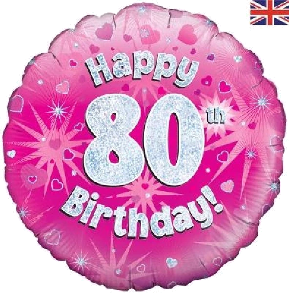 80TH B/DAY PINK HOLO 18IN FOIL