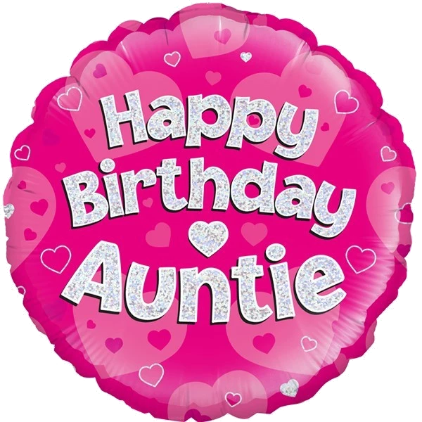 18IN AUNTIE PINK B/DAY HOLO FOIL