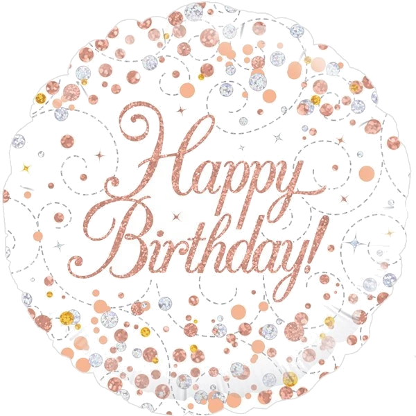 18IN FIZZ B/DAY WHITE & ROSE GOLD FOIL