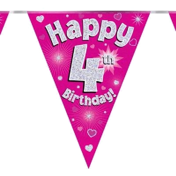 3.9M 4Th Birthday Pink Bunting
