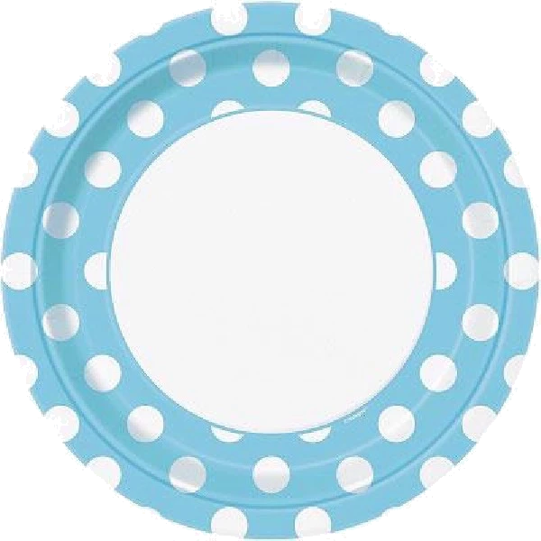 8PK 9IN POWDER BLUE DOTS PLATES