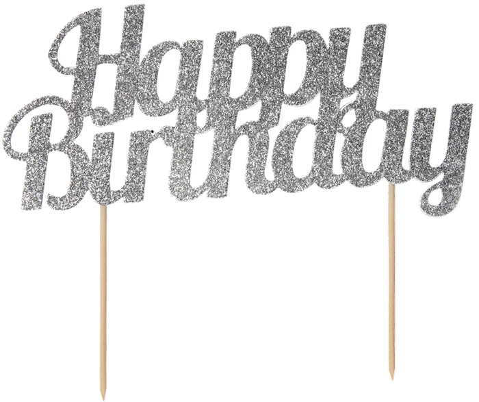 Glitter Happy Birthday Cake Topper Silver