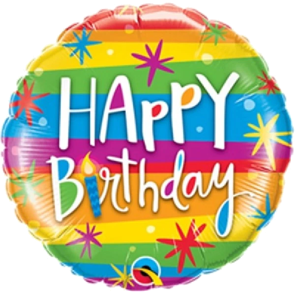 18IN B/DAY RAINBOW STRIPES FOIL BALLOON