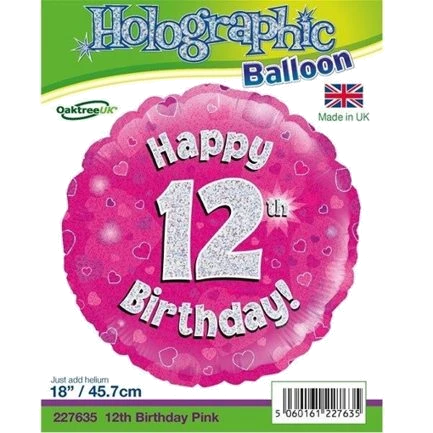 18In 12Th Bday Pink Holo Foil