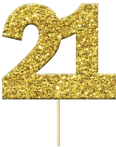 Glitter 21 Numeral Gold Cupcake Topper