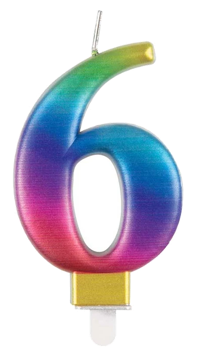 Metallic Rainbow Number 6 Birthday Candle