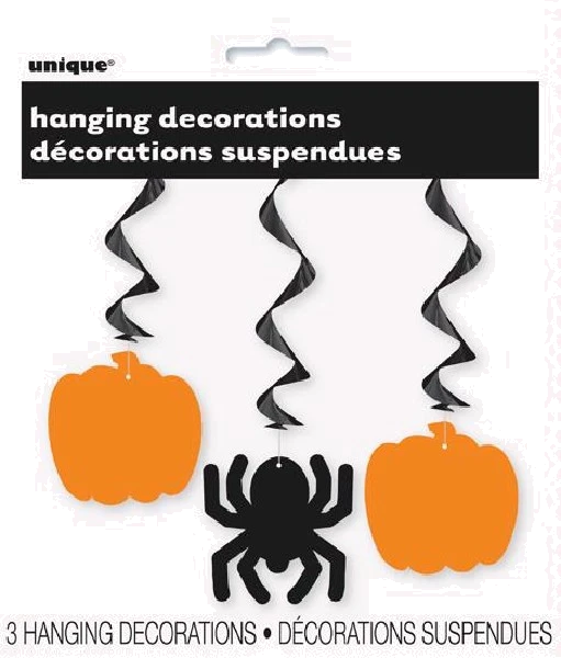 3PK 26IN PUMPKIN/SPIDER HANGING SWIRLS