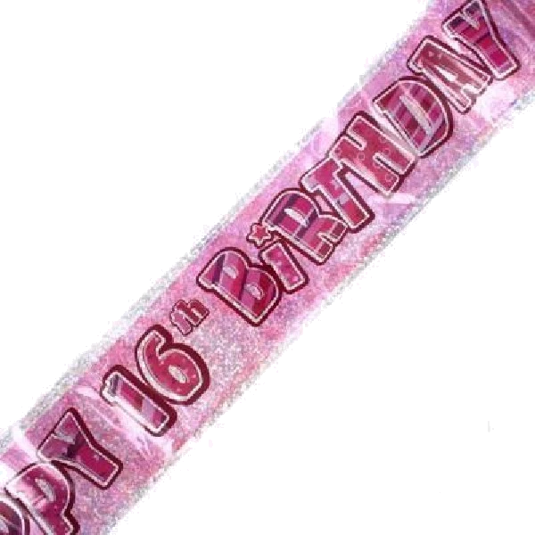9FT PINK GLITZ 16TH FOIL BANNER