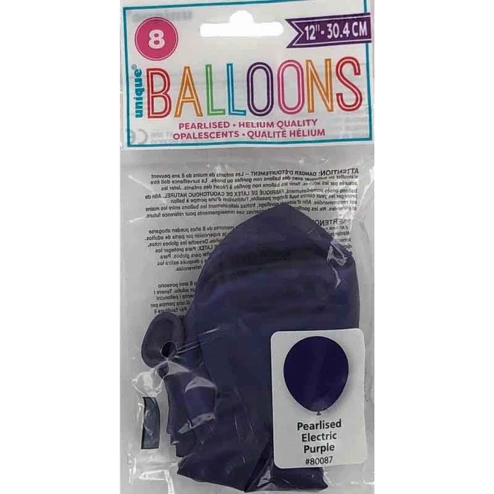(8) 12In Electric Purple Pearlised Balloons