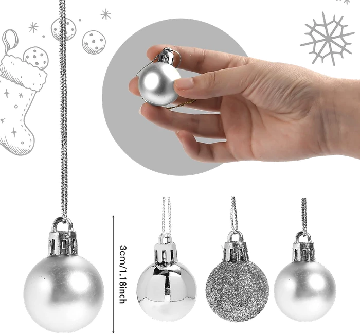 Shatchi Christmas Silver Baubles 12Pc Mini