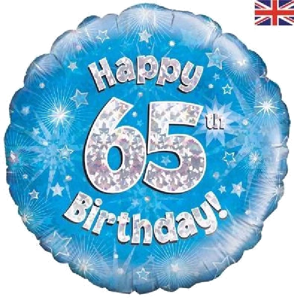 65TH B/DAY BLUE HOLO 18IN FOIL