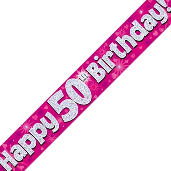 9FT 50TH BIRTHDAY PINK BANNER