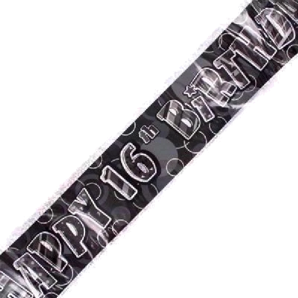 9FT BLACK GLITZ 16TH FOIL BANNER