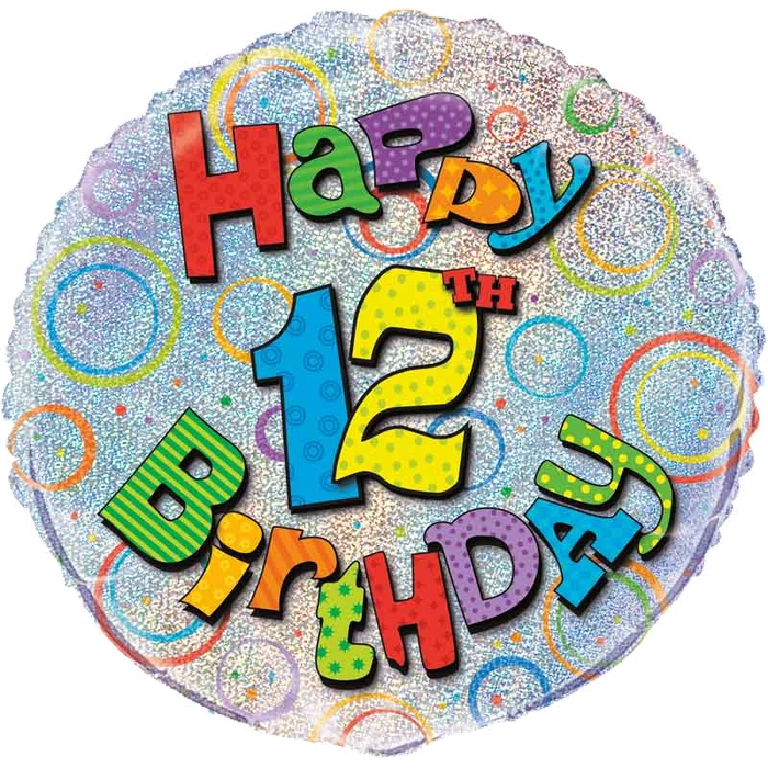 18In Age 12 Birthday Prism Round Foil Balloon