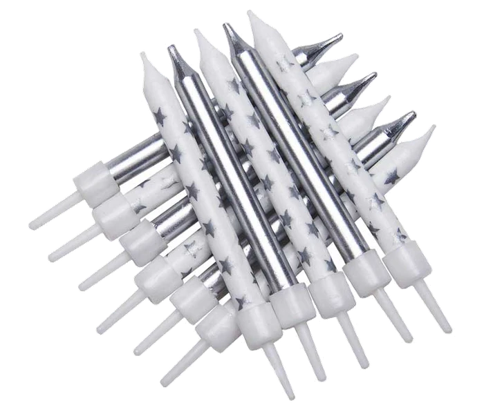 (12) 7.5Cm Silver Metallic Candles