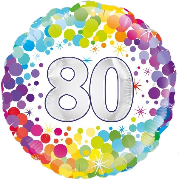 18IN COLOURFUL CONFETTI 80TH B/DAY