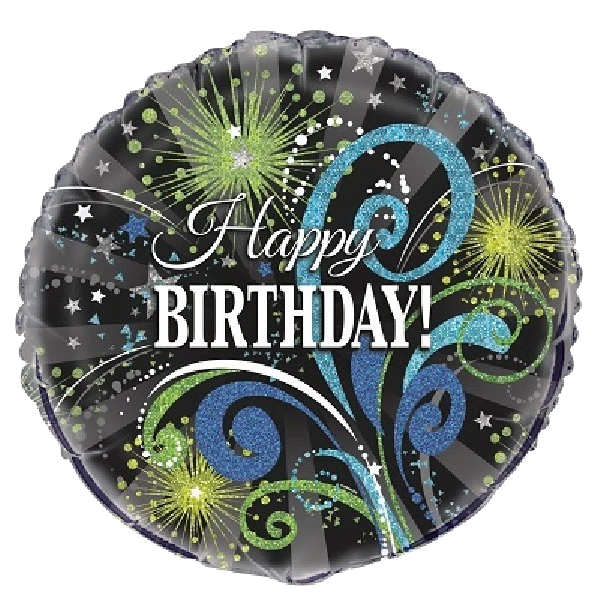 18IN BLACK/GREEN SWIRLS B/DAY FOIL BALLOON