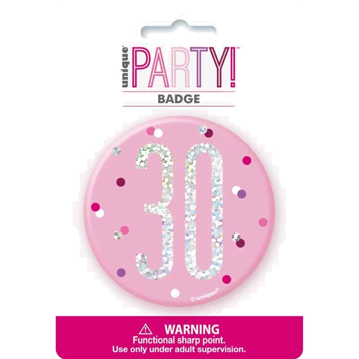 3in GLITZ PINK 30 BADGE