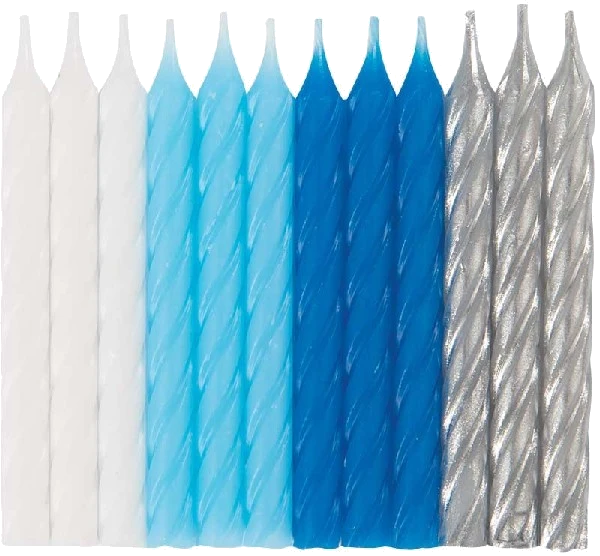 (24) Blue White & Silver Spiral Candles