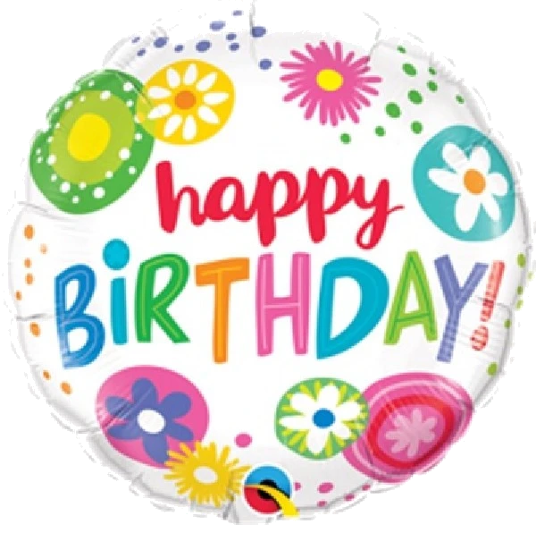 18IN B/DAY FLORAL CIRCLES FOIL BALLOON