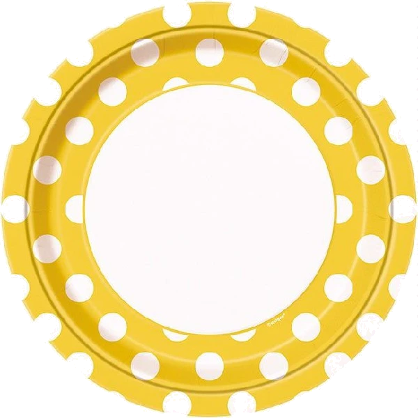 8PK 9IN SUNFLOWER YELLOW DOTS PLATES
