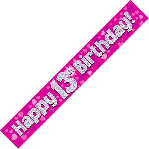 9FT PINK HOLO. 13TH B/DAY BANNER