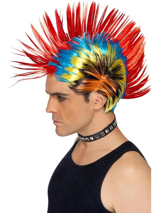 80S Street Punk Wig Mohawk Multi-Coloured