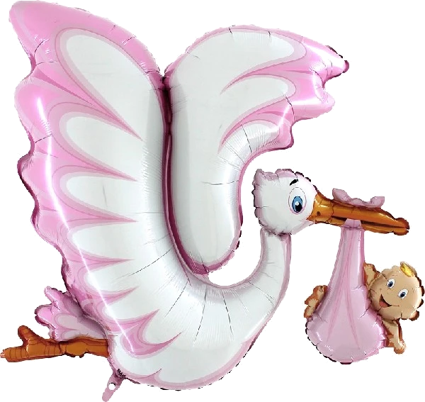 53In Pink Stork Foil Balloon