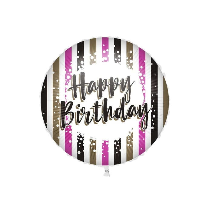 18In Happy Birthday Pinkgold Stripes Foil Balloon