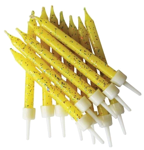 (12) 7.5Cm Yellow Glitter Candles