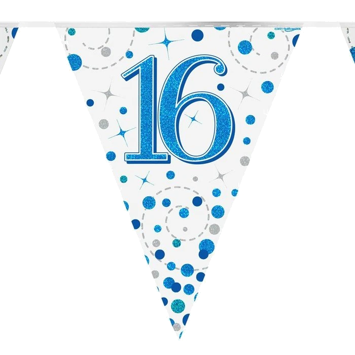 3.9M 16Th Birthday Blue Sparkling Fizz Bunting